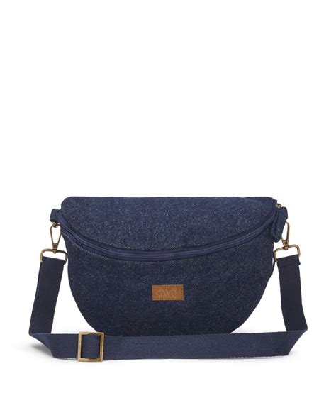 Upcycled Denim Jeans Fanny pack/Waist Pouch Dark Blue Sling Bag - Dwij