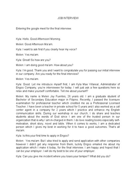 Image result for Job Interview Sample Script