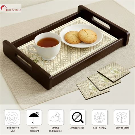Buy HOME SPARKLE Wooden Serving Tray with 4 Coasters from Home Sparkle ...