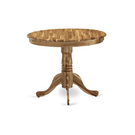 Antique 36" small round single pedestal table in neutral finish Acacia ...