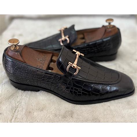 Midnight Croco Horsebit Loafers – Luxury Black Crocodile Textured
