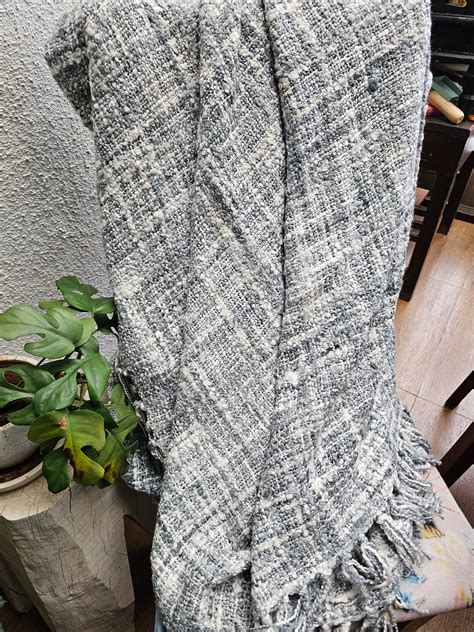 White & Grey Handwoven Sofa Throw with Tassels | Varsaca