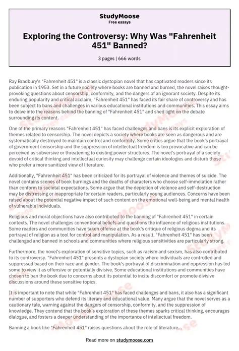 Exploring the Controversy: Why Was "Fahrenheit 451" Banned? Free Essay Example