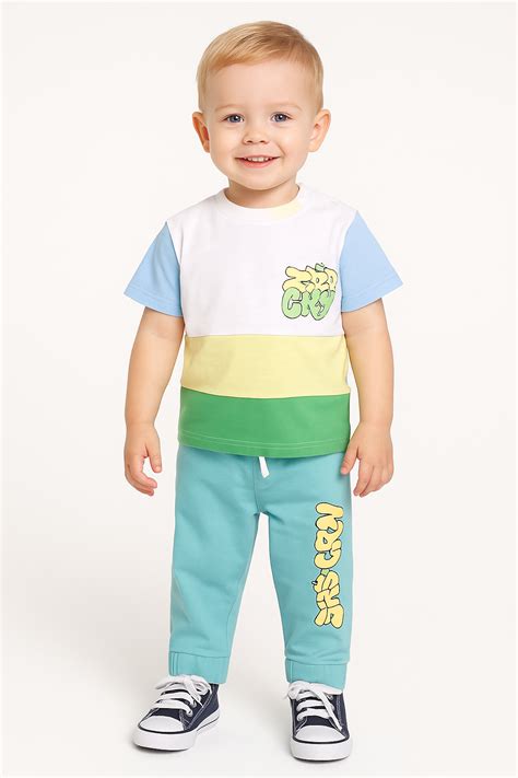 "Baby Boys' Colorblock T-Shirt & Jogger Pants Set – Cartoon Print, Cot ...