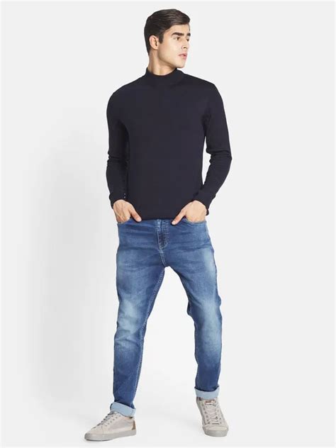 METTLE Men Navy Blue Solid Pullover