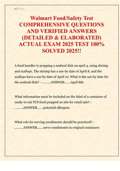 Walmart Food/Safety Test COMPREHENSIVE QUESTIONS AND VERIFIED ANSWERS ...