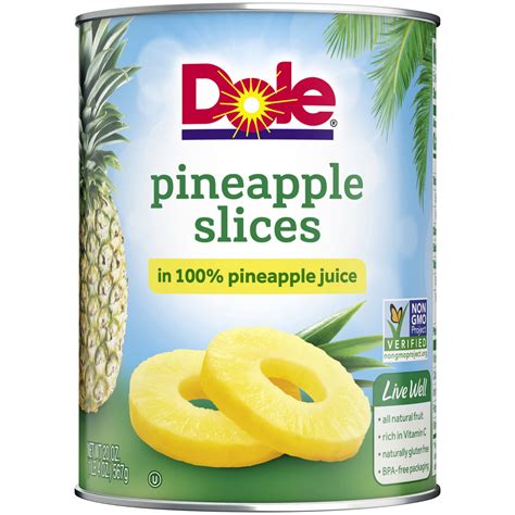 Dole Pineapple Slices in 100% Pineapple Juice, Canned Pineapple, 20 Oz ...