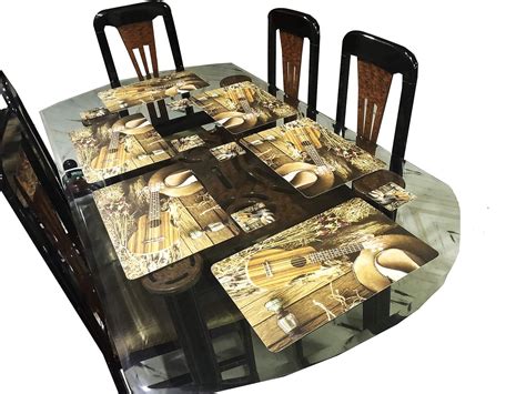 Buy LaVichitra Printed PVC Guitar Design Table Mats with Tea Coaster ...