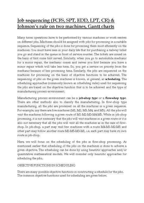 Job Shop Scheduling: Notes on FCFS, SPT, EDD, and Johnson's Rule - Studocu