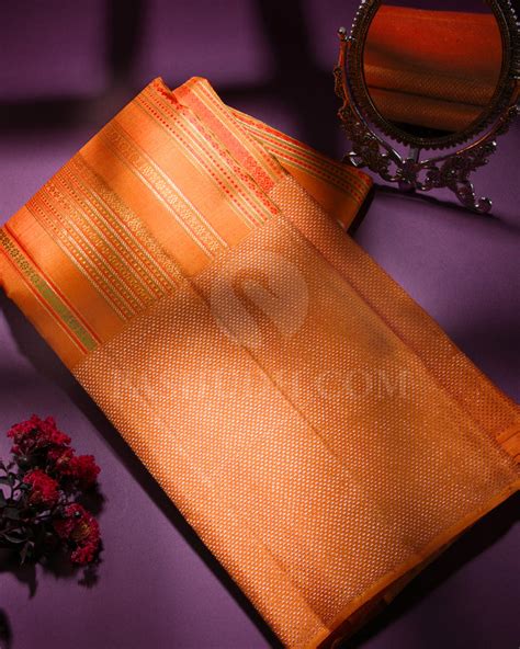 Orange Kanjivaram Silk Saree - S1251(A) – Pashudh Sarees