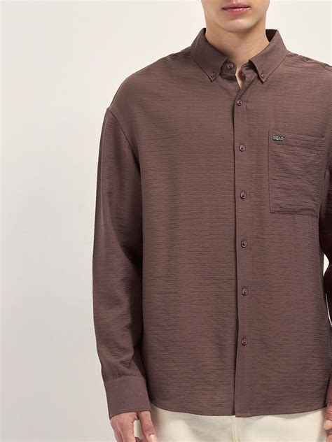 Shop Brown Viscose Herringbone Design Relax Fit Casual shirt Online ...