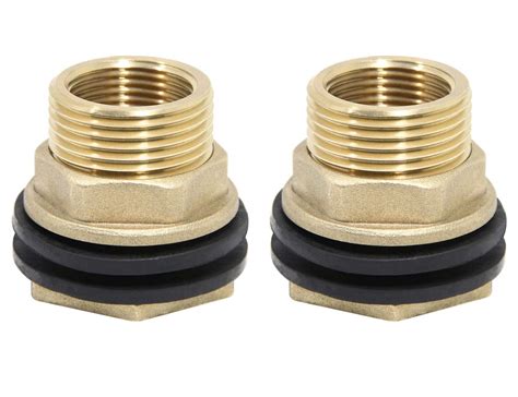 Buy Bulkhead Fitting, 2-Pack 3/4" Female 1" Male Brass Connector with 2 ...
