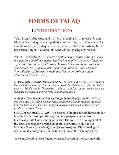 Forms OF Talaq - FORMS OF TALAQ 1: Talaq is an Arabic word and its ...