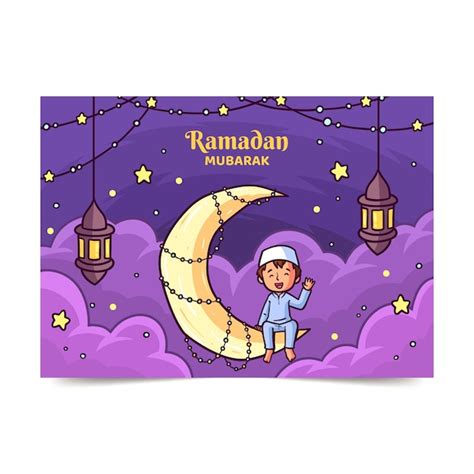 Hand drawn ramadan greeting card template | Free Vector