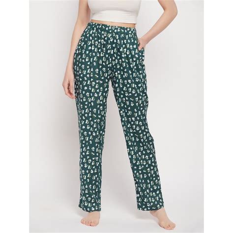 Buy Clovia Print Me Pretty Pyjama With Pocket - Green Online