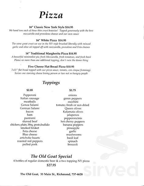 The Old Goat menus in Richmond, Maine, United States