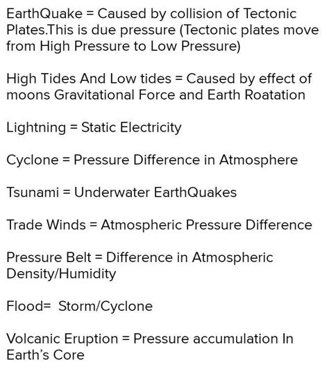 Which forces and pressure are responsible for the following natural ...