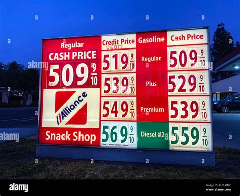 Gas station price sign. The average gasoline price in California ...