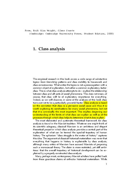 Erik Olin Wright - Class Analysis - 1. Class analysis The empirical ...