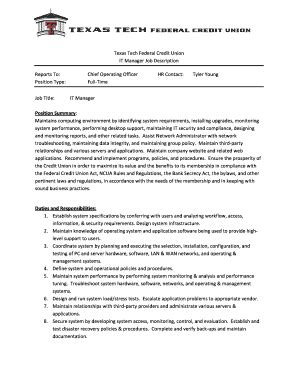 Fillable Online Texas Tech Federal Credit Union IT Manager Job ...