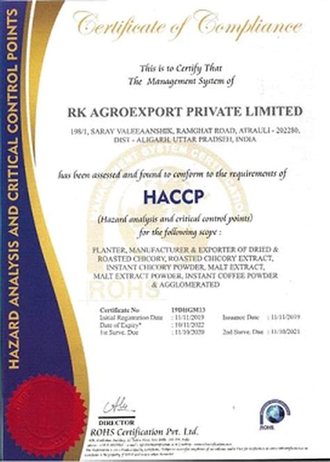 Certification - Rk Agroexport Private Limited from Aligarh Uttar ...