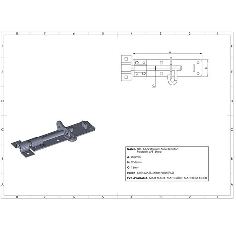No. 1A/S Stainless Steel Brenton Padbolts 5/8" Shoot