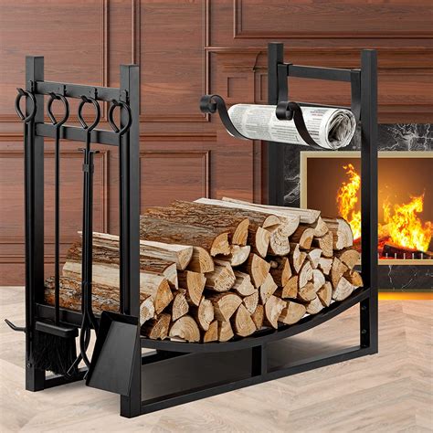 Amagabeli Firewood Log Rack Storage with 4 Tools Fireplace Indoor or O