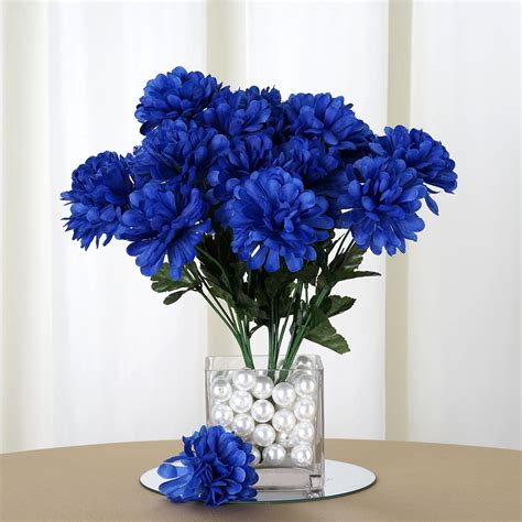 12 Bushes | Royal Blue Artificial Silk Chrysanthemum Flower Bouquets ...