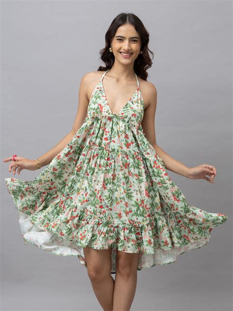 Gaia Green Floral Mini Dress – Hauteque