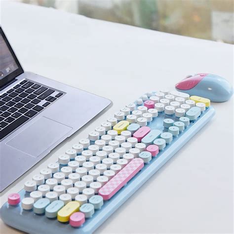Cute Blue Keyboard and Mouse Combo - Kawaii Peach