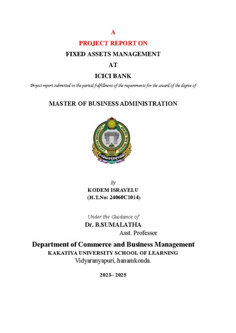 Project Report on Fixed Assets Management at ICICI Bank (MBA) - Studocu