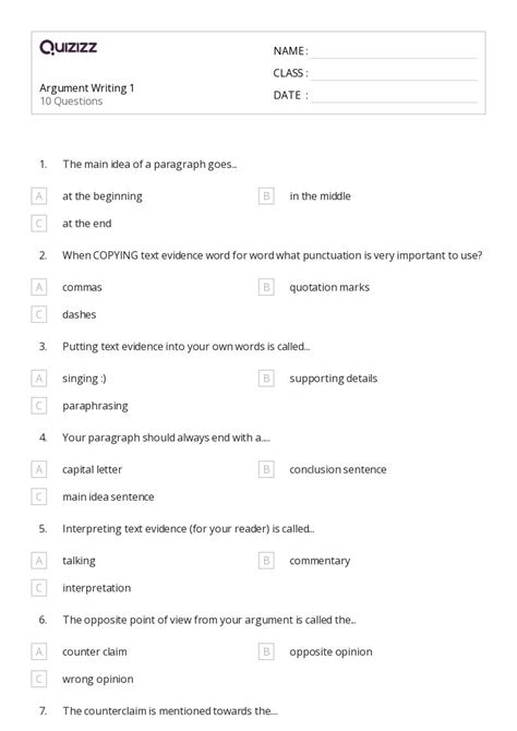 50+ Argument Writing worksheets for 8th Class on Quizizz | Free & Printable