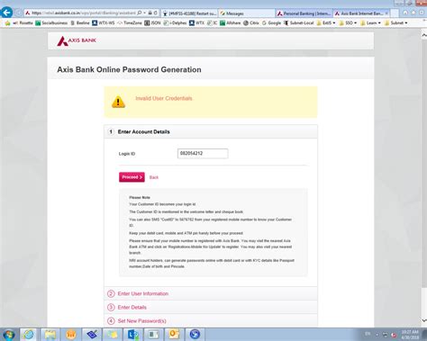 [Resolved] Axis Bank — \"invalid user credentials\" message while ...