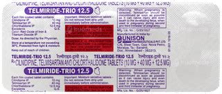 Telmiride Trio 125 Tablet 10 - Uses, Side Effects, Dosage, Price | Truemeds