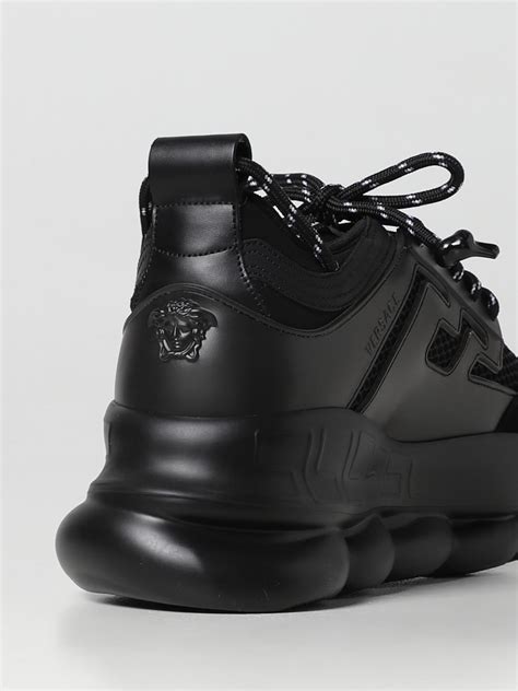 VERSACE: Chain Reaction sneakers in mesh and leather - Black | Versace ...