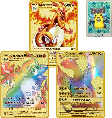 Buy Charizard Metal Gold Plated Card, Charizard Vmax DX EX GX Custom ...