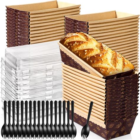 Maxcheck 100 Sets Paper Loaf Pan Paper Baking Pans with Lids and Spoons ...