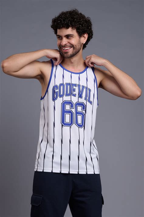 Go Devil 66 (In Royal Blue) Printed Stripes Royal Blue & White Vests ...