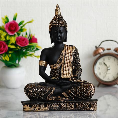 eCraftIndia Black and Golden Meditating Lord Buddha Handcrafted Decora ...