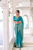 Firozi Elegant Chinon Saree with Self Print & Zari Weavi