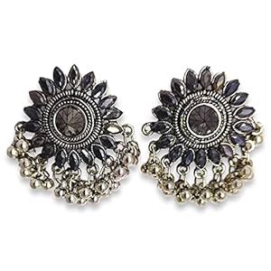 Buy Yazhini Fashions Oxidized German Silver-Plated Stone-Studded |Beads ...