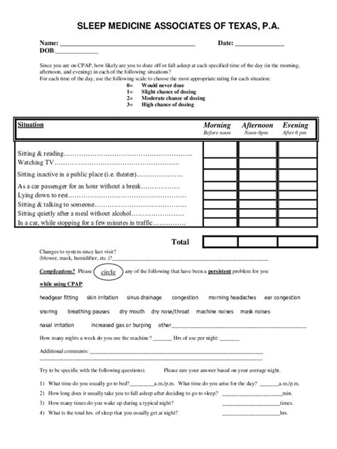 Fillable Online DALLAS SLEEP DISORDER QUESTIONNAIRE Fax Email Print ...