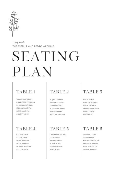 Editable free printable wedding seating chart template ...
