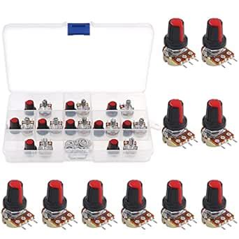 Hilitchi 10 Pcs B1K-B1M Ohm Potentiometer Knurled Shaft 3 Terminals ...