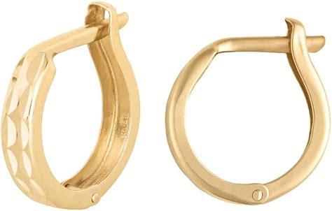 MAZZERI 14K Real Gold Huggie Hoop Earrings - Small Diamond Cut Hinged ...