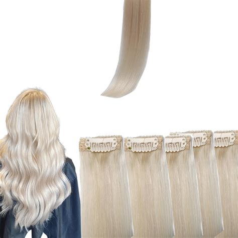 Amazon.com : Clip in 16 Inch Hair Extensions Reel Human Hair White ...
