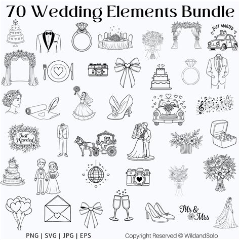70 Hand-drawn Wedding Clipart Bundle | Wedding Icons SVG | Line Art ...