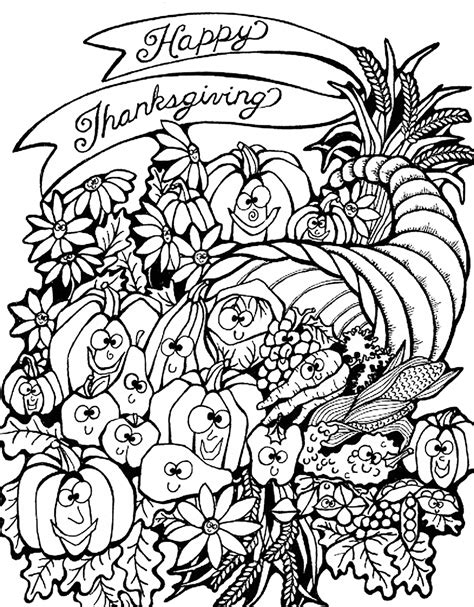Thanksgiving harvest cornucopia - Thanksgiving Coloring Pages for adults