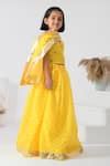 Buy Yellow Chanderi Gota Patti Bandhani Print Lehenga Set For Girls by ...