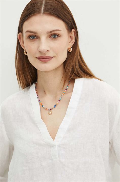 Bluzka lniana damska regular gładka kolor biały | zamów na wearmedicine.com